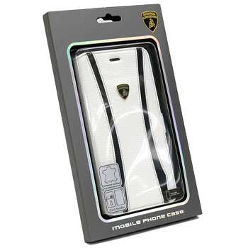 Lamborghini iPhone6/6s Plus Book Type Leather Case(White/Black Stripe)