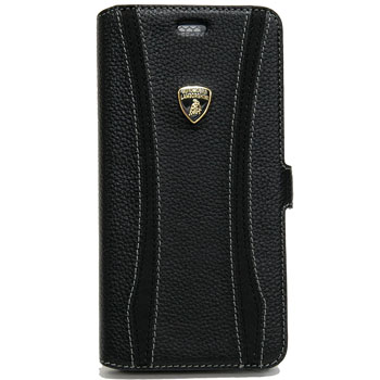 Lamborghini純正iPhone6/6s Plusブックタイプレザーケース(ブラック/ブラックストライプ)