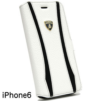 Lamborghini純正iPhone6/6s ブックタイプレザーケース(ホワイト/ブラックストライプ)