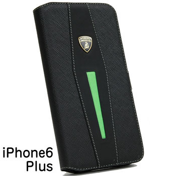 Lamborghini純正iPhone6/6s Plusブックタイプレザーケース(マグネット/ブラック/グリーン)