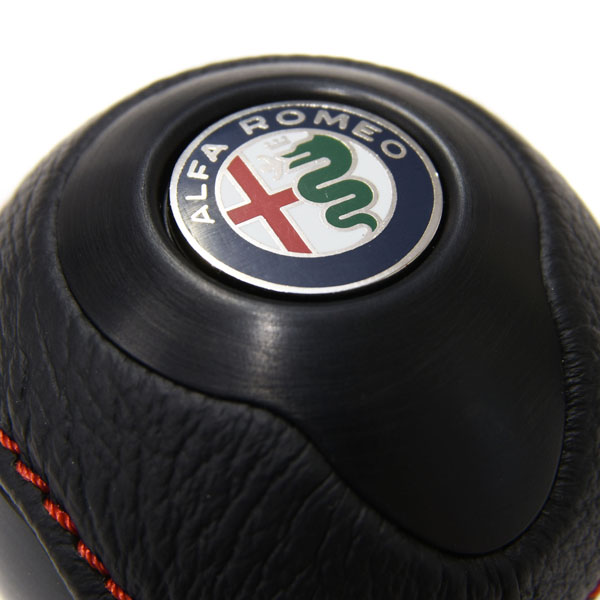 BLACK Leather Gearknob -TUNE IT BLACK- (Reverselock/Alfa Romeo New emblem)