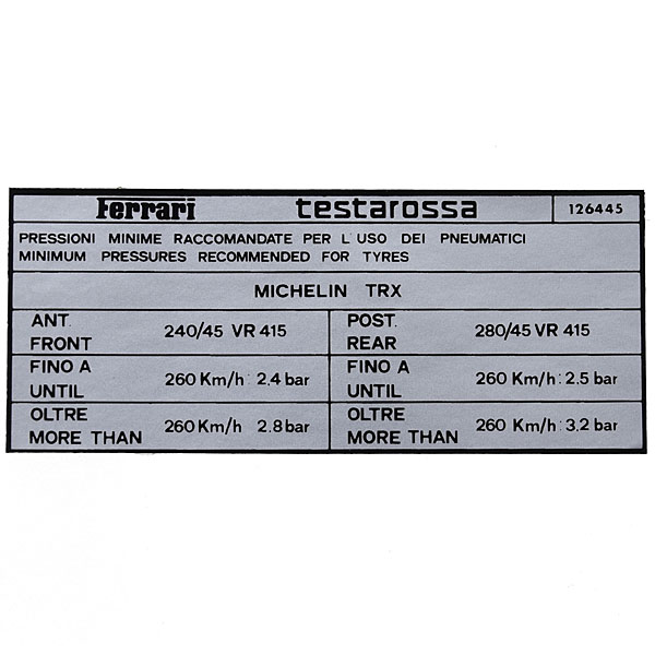 Ferrari Testarossa Caution Sticker(MICHELIN)
