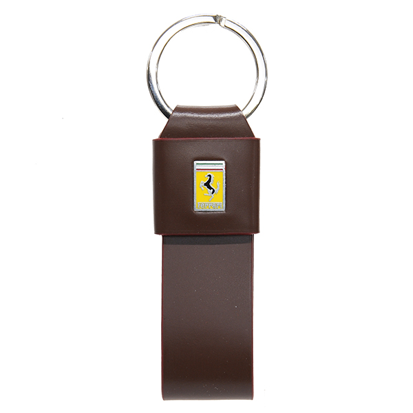Ferrari Emblem Leather Strap Shaped Keyring(Brown)
