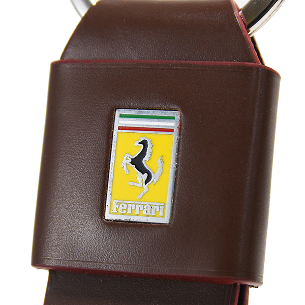 Ferrari Emblem Leather Strap Shaped Keyring(Brown)