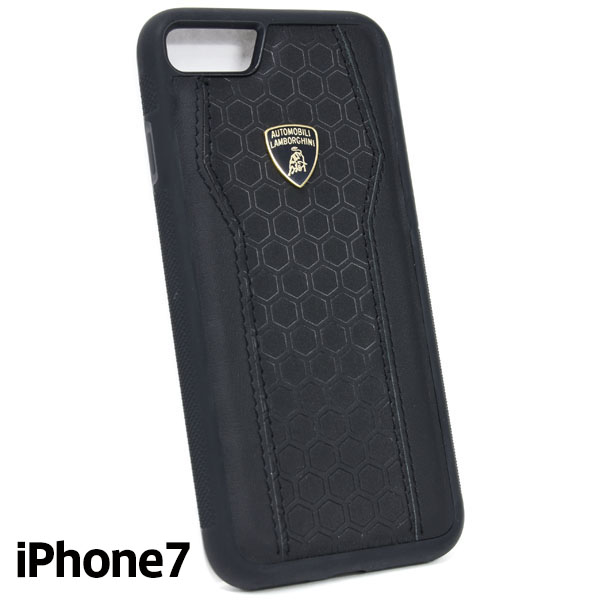 Lamborghini純正 iPhone7背面レザーケース (ブラック/ブラック)