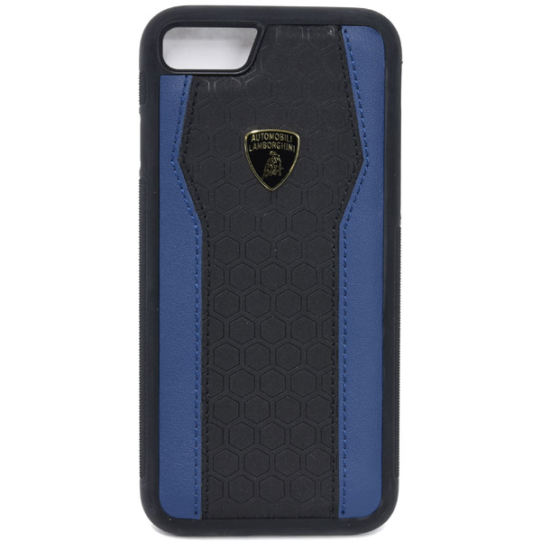 Lamborghini純正 iPhone7背面レザーケース (ブラック/ブルー)
