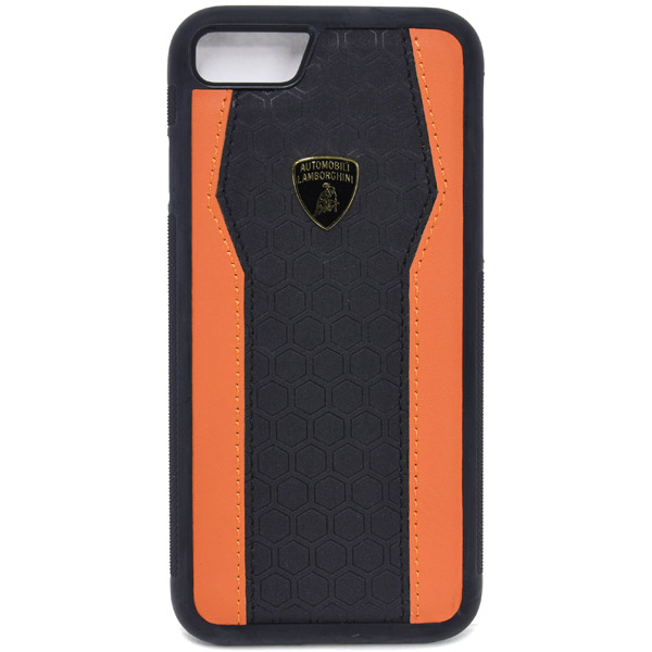 Lamborghini純正 iPhone7背面レザーケース (ブラック/オレンジ)