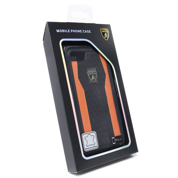 Lamborghini純正 iPhone7背面レザーケース (ブラック/オレンジ)