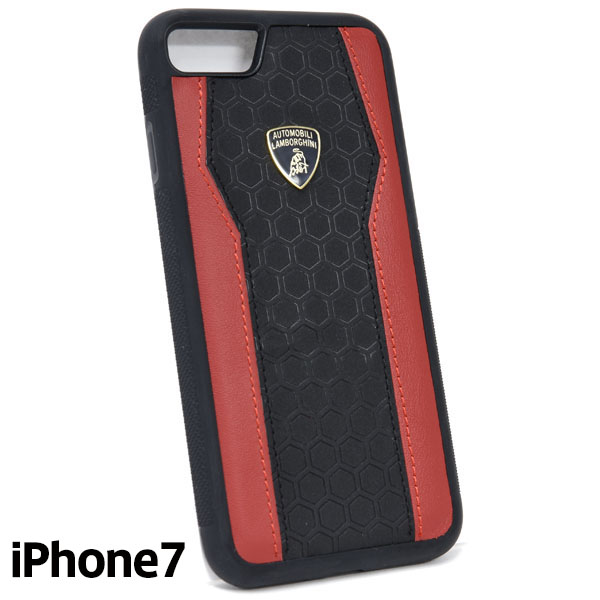 Lamborghini純正 iPhone7背面レザーケース (ブラック/レッド)