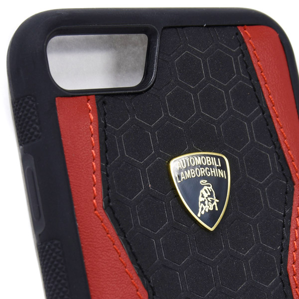 Lamborghini純正 iPhone7背面レザーケース (ブラック/レッド)