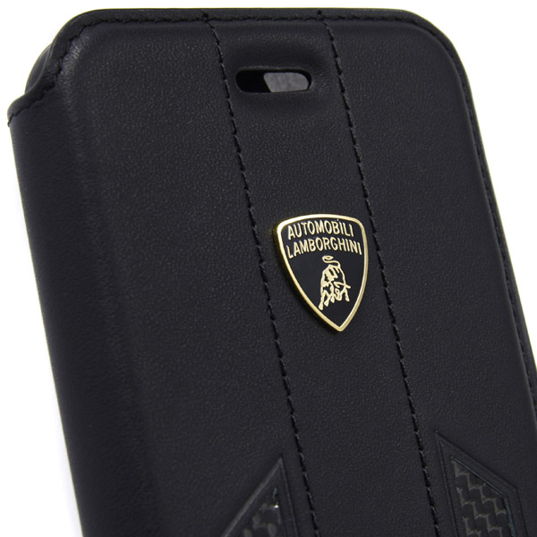 Lamborghini純正iPhone7ブックタイプレザーケース(ブラック/カーボン)