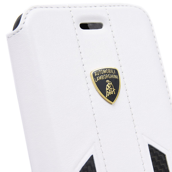 Lamborghini純正iPhone7ブックタイプレザーケース(ホワイト/カーボン)
