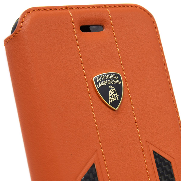 Lamborghini純正iPhone7ブックタイプレザーケース(オレンジ/カーボン)
