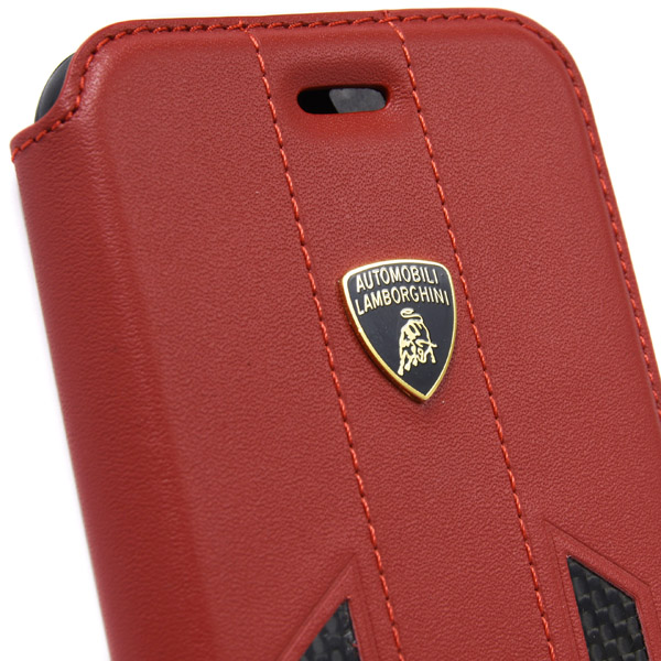 Lamborghini純正iPhone7ブックタイプレザーケース(レッド/カーボン)