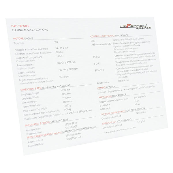 La Ferrari Aperta Technical Card
