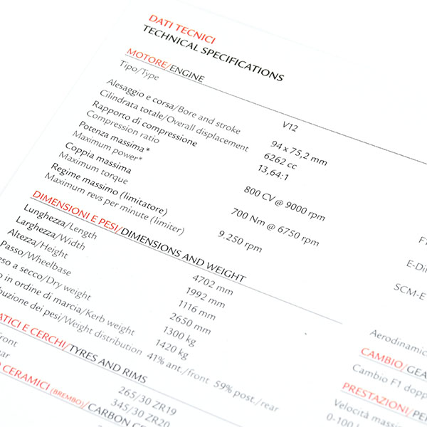 La Ferrari Aperta Technical Card