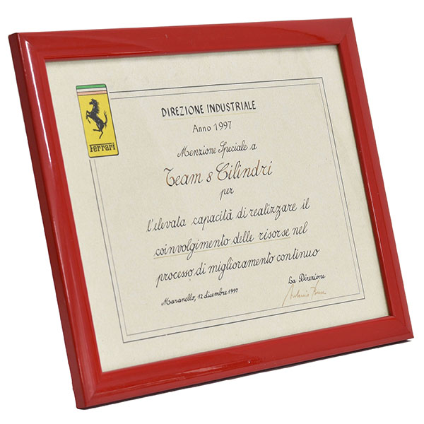 Ferrari certificate of commendation-1997-