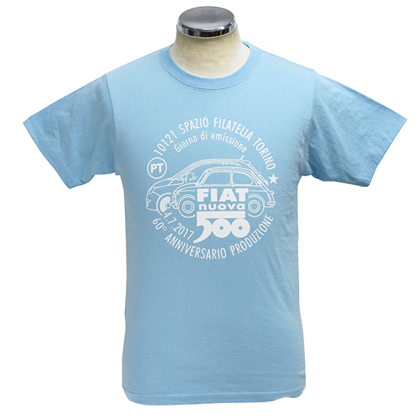 FIAT 500 60周年メモリアルスタンプTシャツ(ライトブルー)