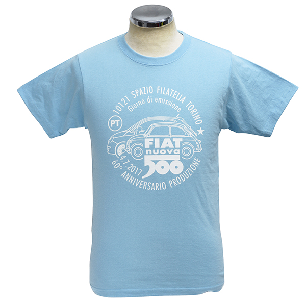 FIAT 500 60anni Memorial Stamp T-Shirts(Light Blue)