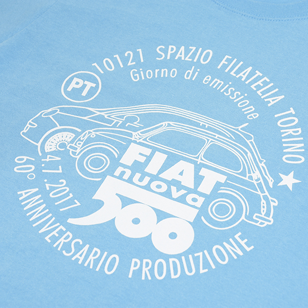 FIAT 500 60anni Memorial Stamp T-Shirts(Light Blue)