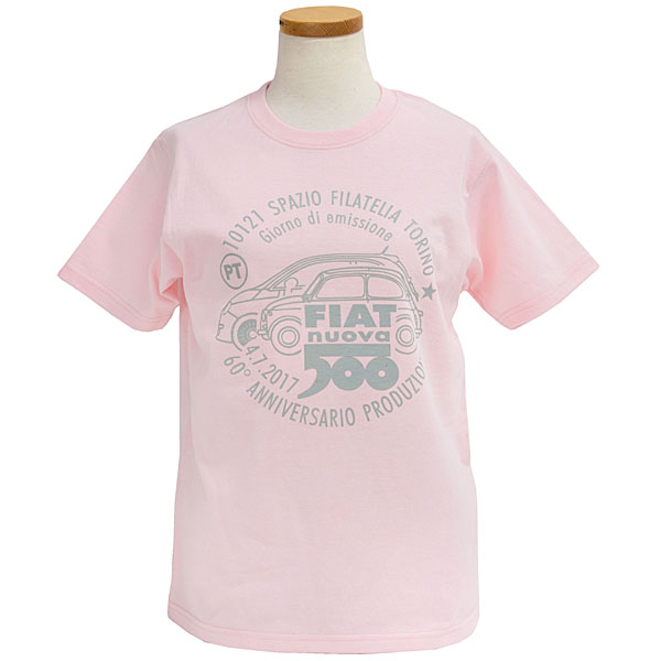 FIAT 500 60周年メモリアルスタンプTシャツ(ピンク)