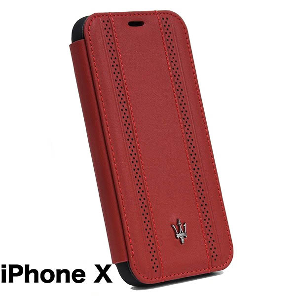 MASERATI純正 iPhone Xブックタイプレザーケース-GRANLUSSO/レッド