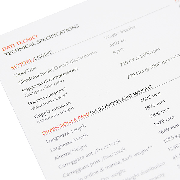 Ferrari 488Pista Technical Card