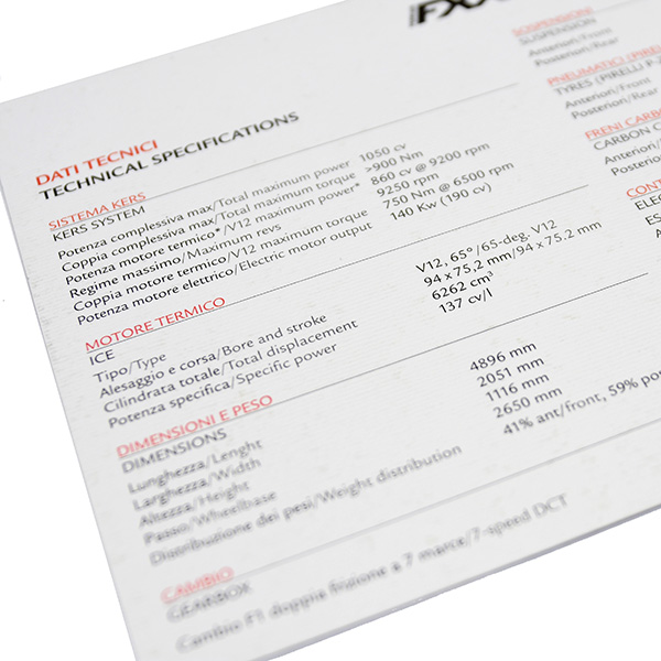 Ferrari FXX-K Technical Card