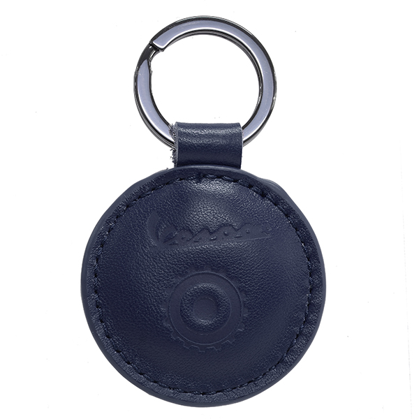 Vespa Official Leather Keyring-OPEN/Dark Blue-