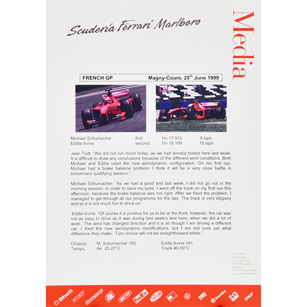 Scuderia Ferrari F1メディアリリース-1999年フランスGP 6月25日-