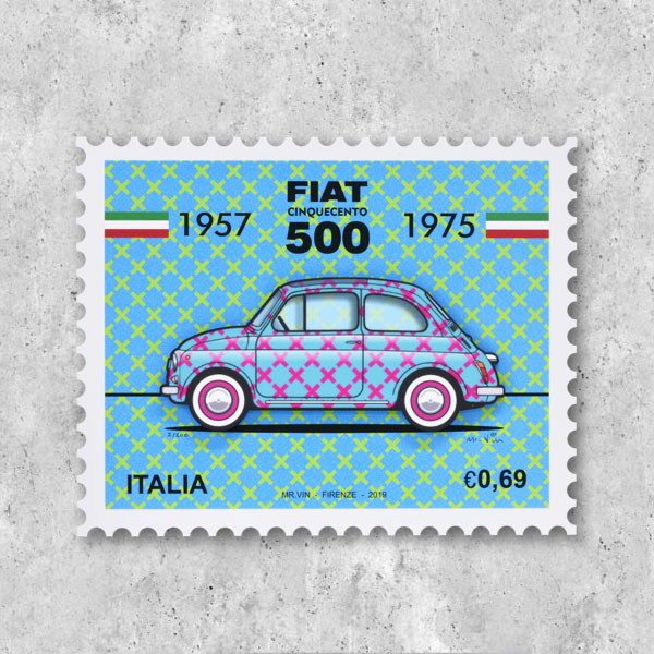 FIAT Nuova 500切手型イラストレーションby Mr.Vin -TRIS- (Small)