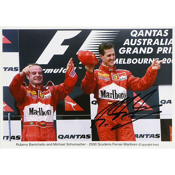 Scuderia Ferrari 2000 M.シューマッハ&R.バリチェロMarlboroオフィシャルフォト-M.シューマッハ直筆サイン入り-