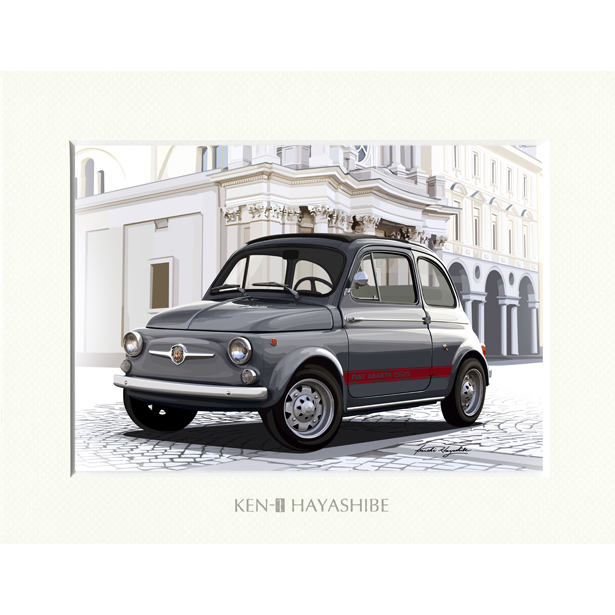 FIAT ABARTH 595(Gray) Illustration by Kenichi Hayashibe