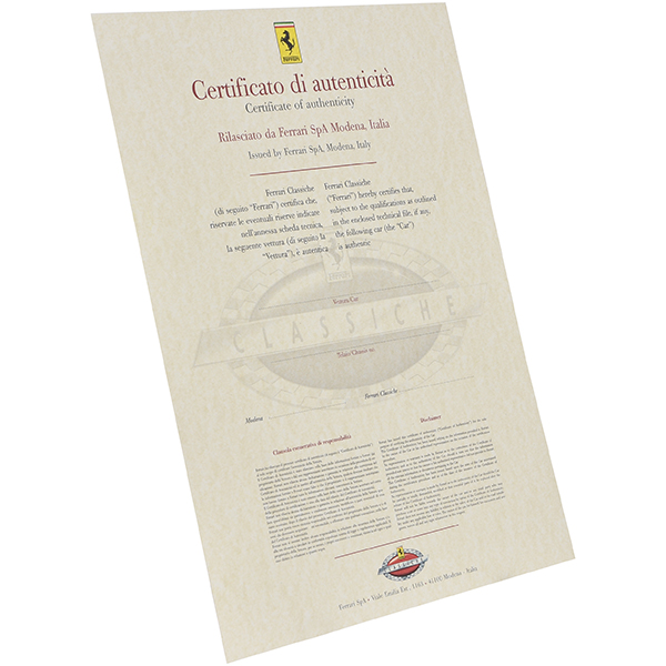 Ferrari CLASSICHE CERTIFICATA COCER Certificate