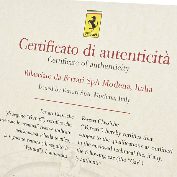Ferrari CLASSICHE CERTIFICATA COCER Certificate