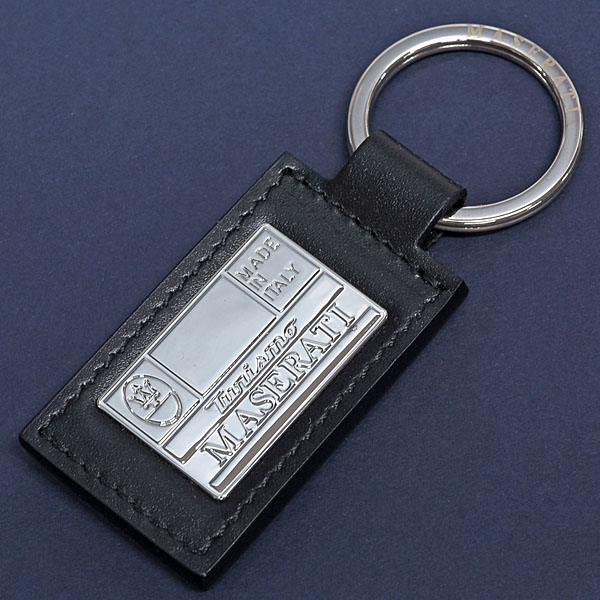 MASERATI Leather & Silver Plate Keyring 
