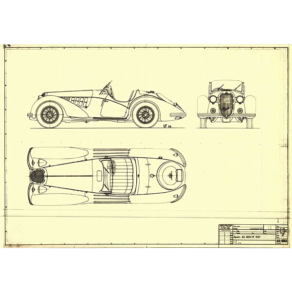 Alfa Romeo 8C 2900B Touring Spider 1937 Blue Drawing Print