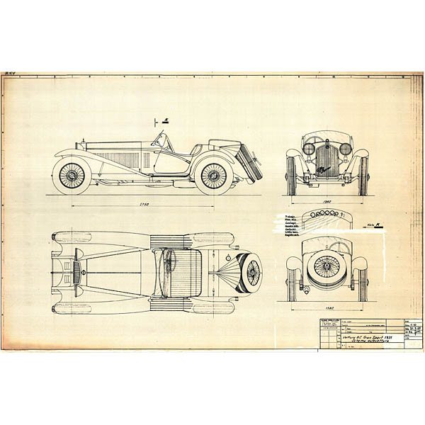 Alfa Romeo 8C gransport 1931 Blue Drawing Print