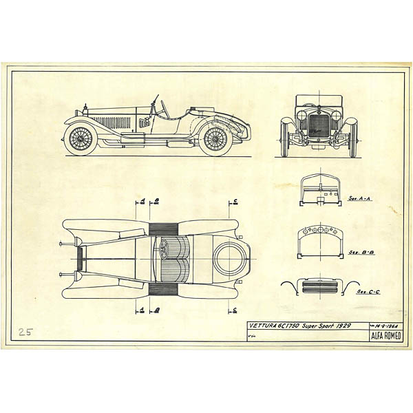 Alfa Romeo 6C 1750 Super Sport 1929 Blue Drawing Print