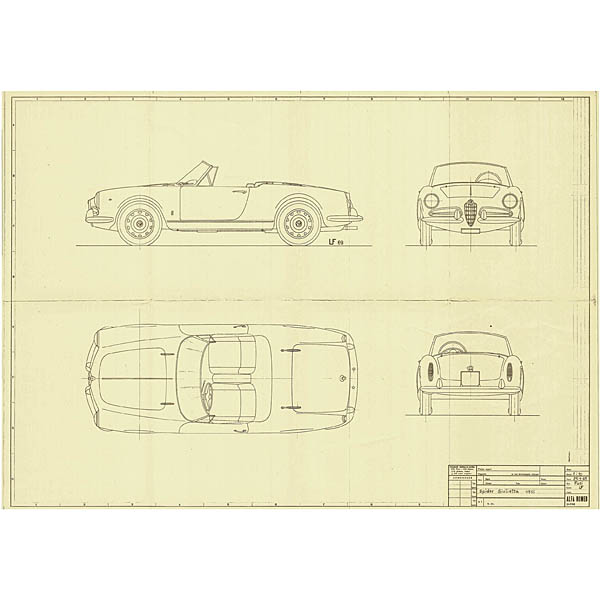 Alfa Romeo Giulietta Spider 1955 Blue Drawing Print