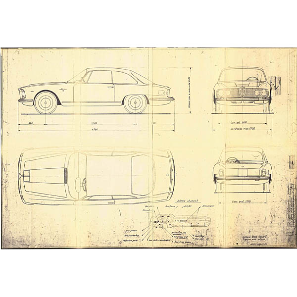 Alfa Romeo 2600 Coupe Blue Drawing Print