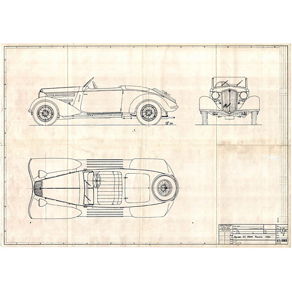 Alfa Romeo 6C 2300 Pescara Spider 1936 Blue Drawing Print