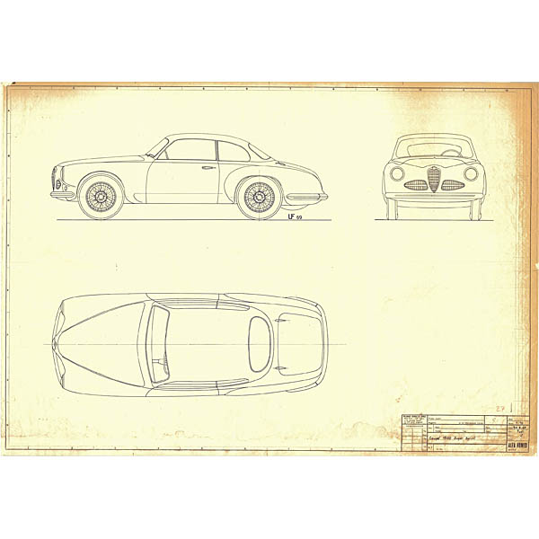 Alfa Romeo Coupe 1900 Super Sprint Blue Drawing Print