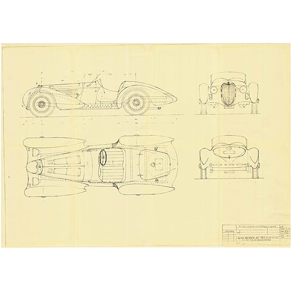 Alfa Romeo 6C 2500 SS Spider 1939 Blue Drawing Print