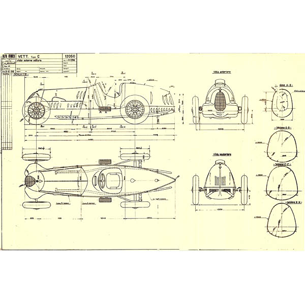 Alfa Romeo TIPO C Blue Drawing Print