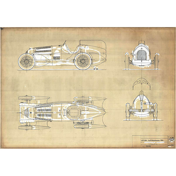 Alfa Romeo Tipo B Aerodinamica 1934 Blue Drawing Print