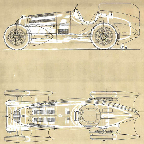 Alfa Romeo Tipo B Aerodinamica 1934 Blue Drawing Print
