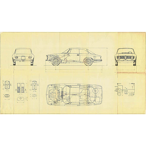 Alfa Romeo GT1300 junior 1966 Blue Drawing Print