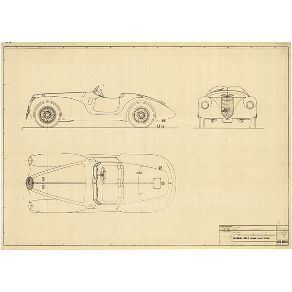 Alfa Romeo Spider 6C 2500 Super Sport 1940 Blue Drawing Print