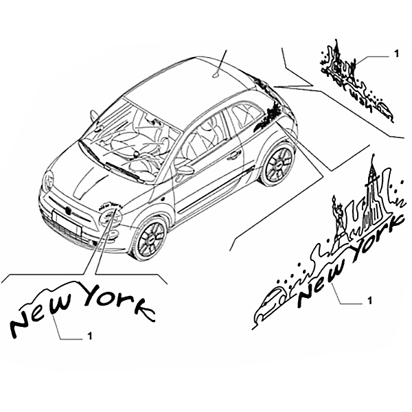 FIAT Genuine 500 New York Decal Kit (WHITE)